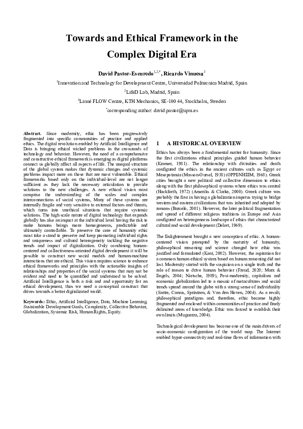 (PDF) Towards and Ethical Framework in the Complex Digital Era