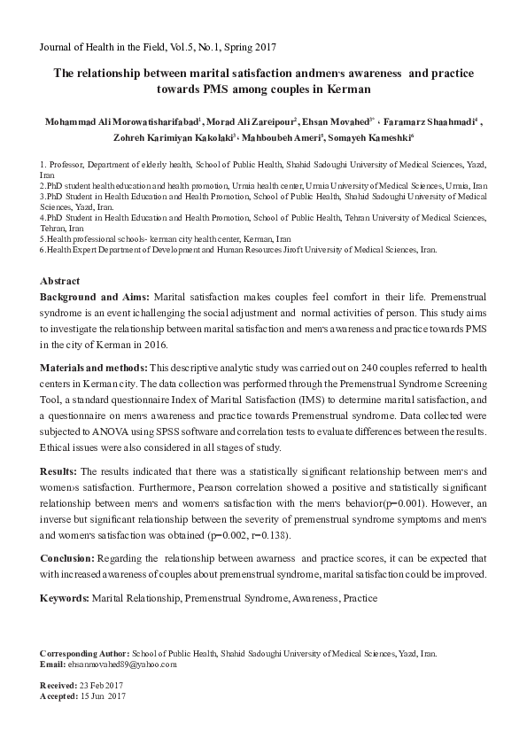 (PDF) The relationship between marital satisfaction andmen,s awareness ...