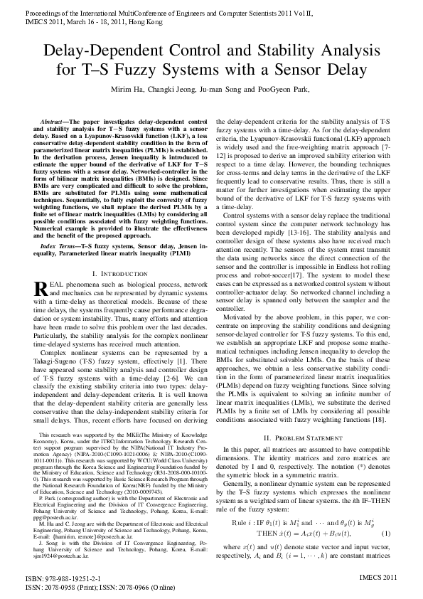 (PDF) Delay-Dependent Control and Stability Analysis for T – S Fuzzy ...