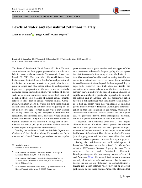 (PDF) Levels of water and soil natural pollutions in Italy