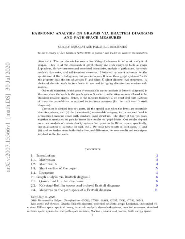 (PDF) Harmonic analysis on graphs via Bratteli diagrams and path-space ...