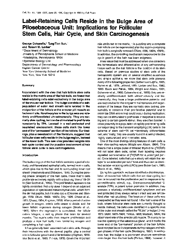 (PDF) Label-retaining cells reside in the bulge area of pilosebaceous ...