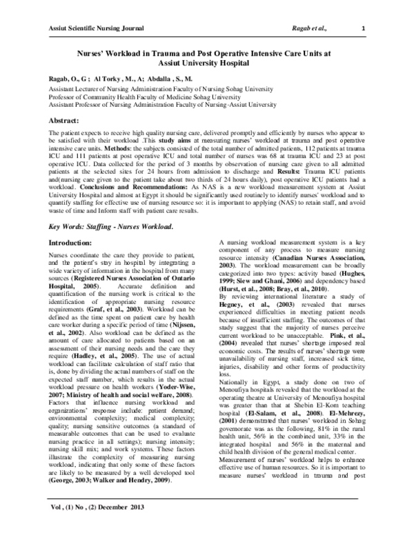 (PDF) Nurses’ Workload in Trauma and Post Operative Intensive Care ...