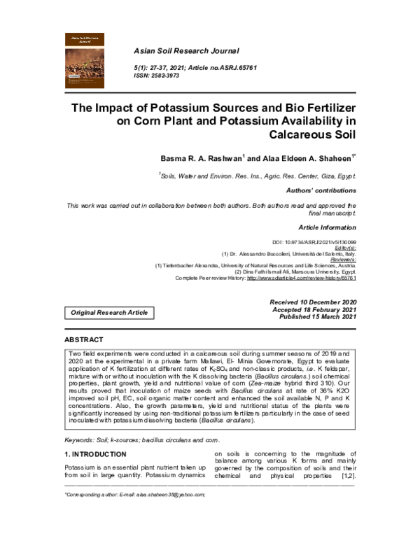 (PDF) The Impact of Potassium Sources and Bio Fertilizer on Corn Plant ...