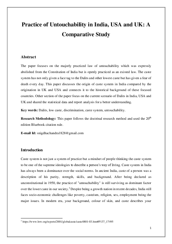 (PDF) Practice of Untouchability in India, USA and UK A Comparative