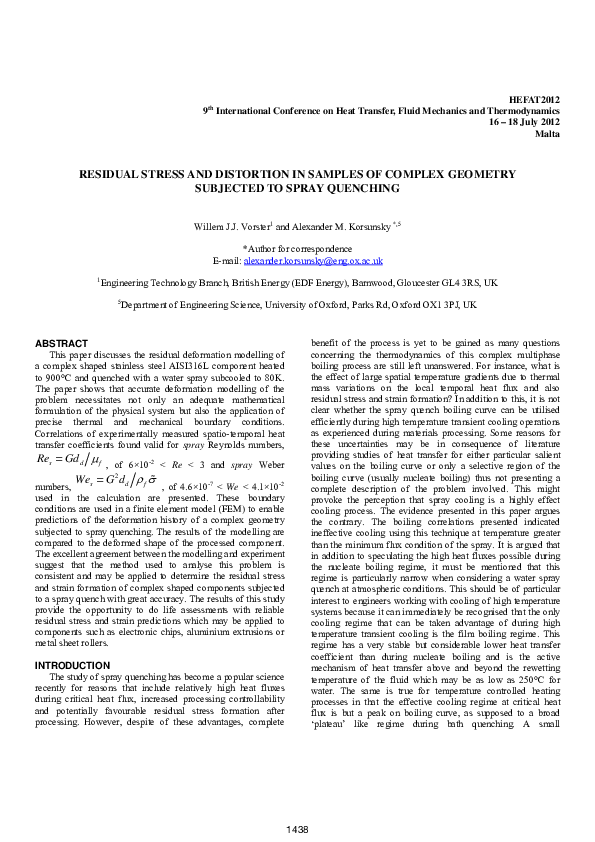 (PDF) Residual Stress and Distortion in Samples of Complex Geometry ...