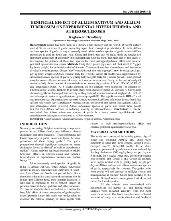 (PDF) Benificial Effect of Allium Sativum and Allium Tuberosum on ...