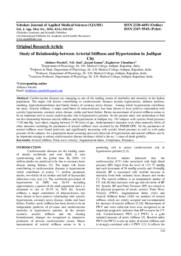(PDF) Study of Relationship between Arterial Stiffness and Hypertension ...