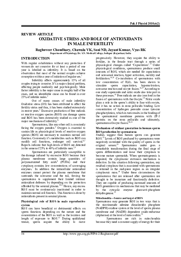 (PDF) Oxidative Stress and Role of Antioxidants in Male Infertility