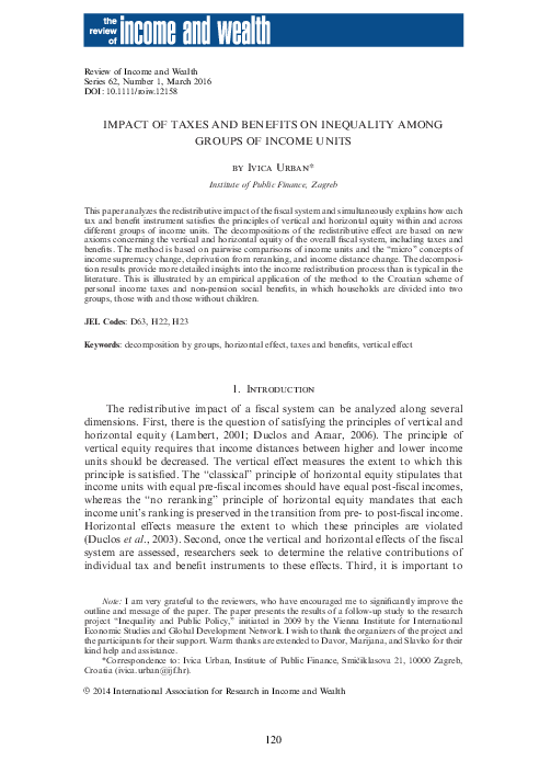 (PDF) Impact of Taxes and Benefits on Inequality among Groups of Income ...
