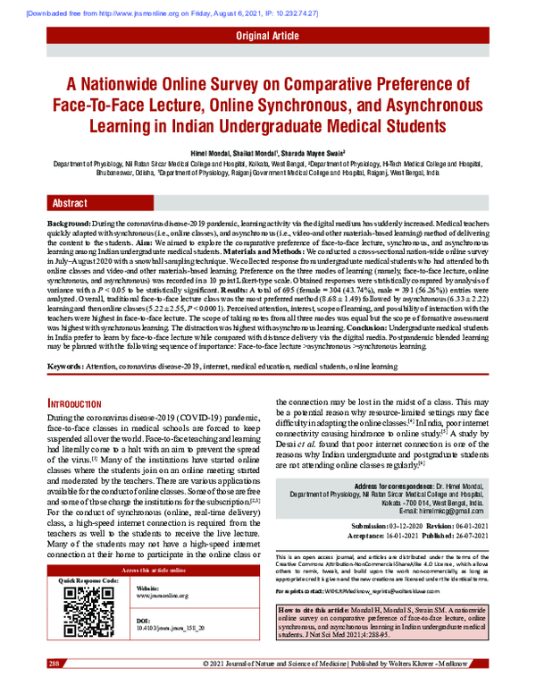 (PDF) A nationwide online survey on comparative preference of face-to ...