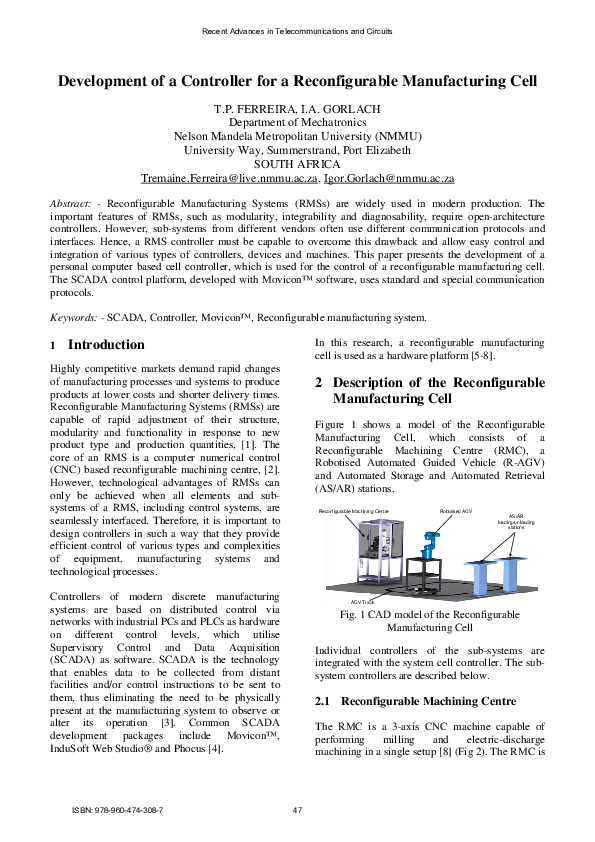 (PDF) Development of a Controller for a Reconfigurable Manufacturing Cell