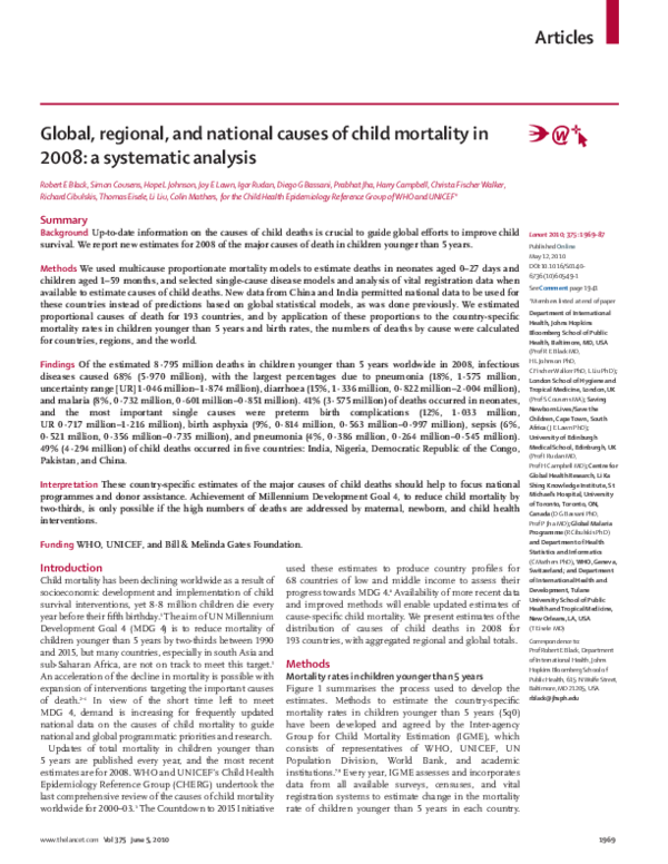 (PDF) Global, Regional, and National Causes of Child Mortality In 2008 ...
