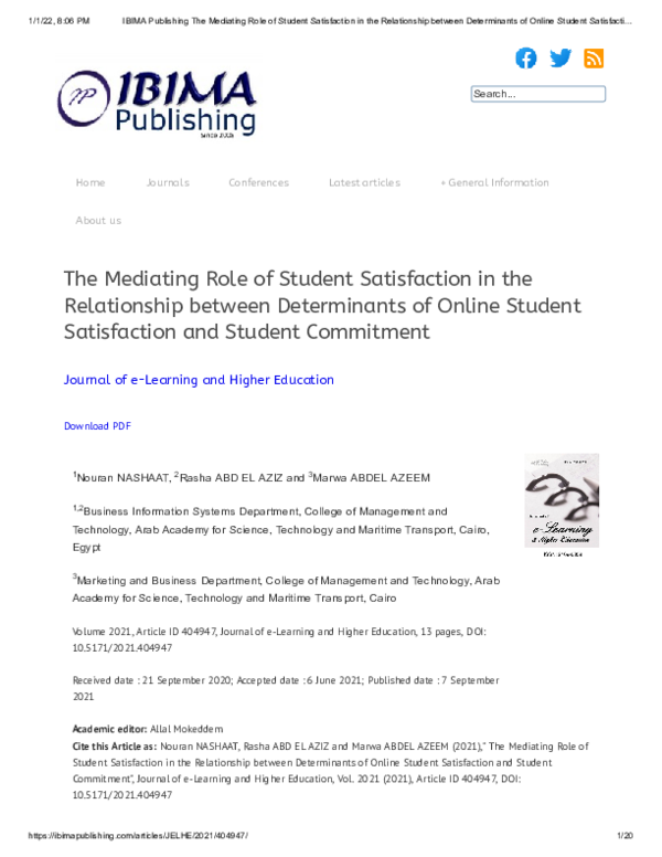 (PDF) The Mediating Role of Student Satisfaction in the Relationship ...