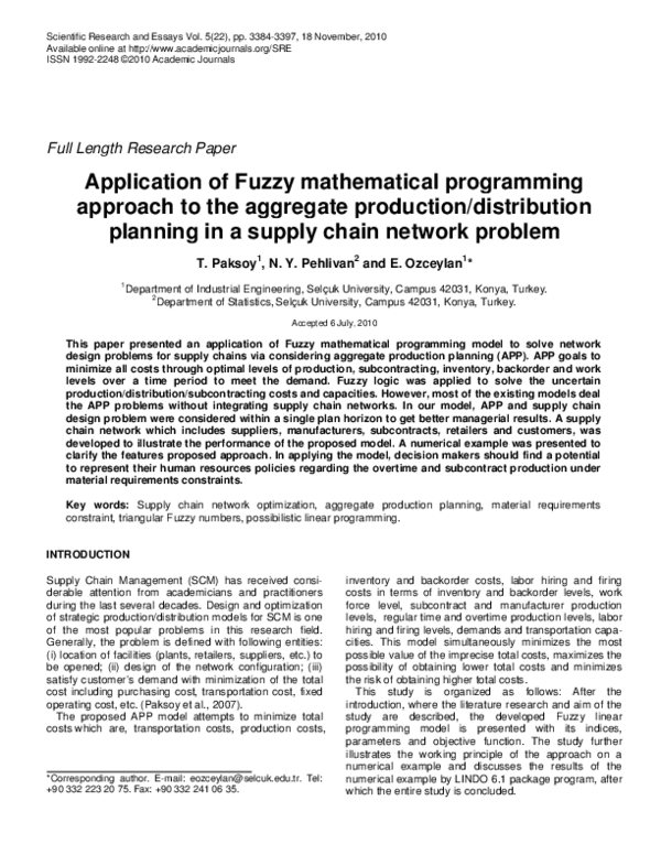 (PDF) Application of fuzzy mathematical programming to optimize an ...