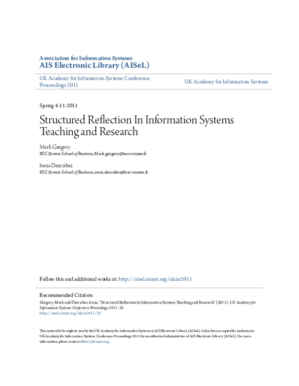 (PDF) Structured Reflection In Information Systems Teaching and Research