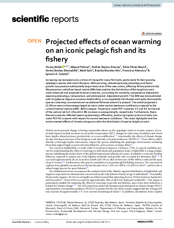 (PDF) Projected effects of ocean warming on an iconic pelagic fish and ...