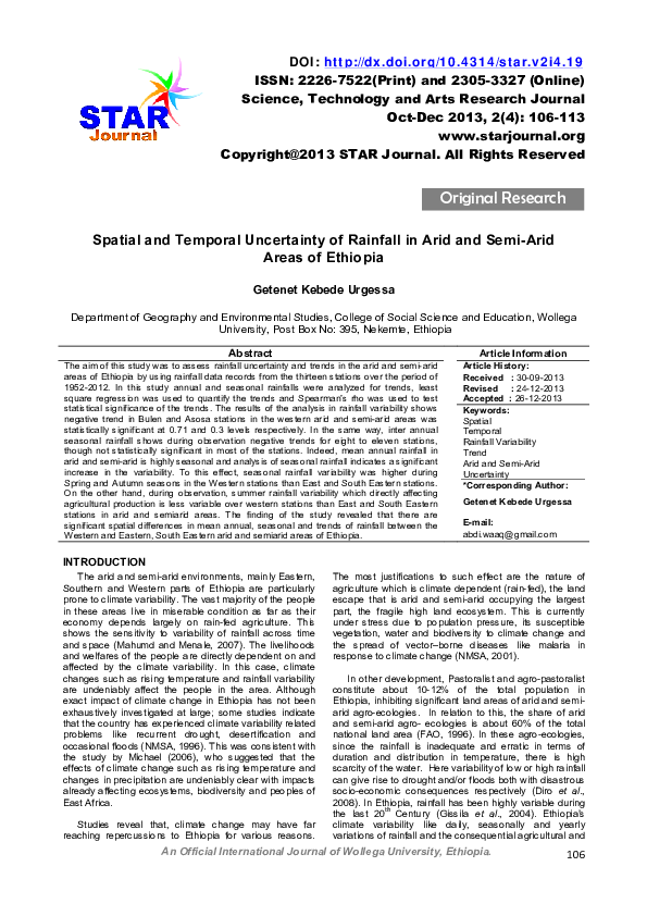 (PDF) Spatial and Temporal Uncertainty of Rainfall in Arid and Semi ...