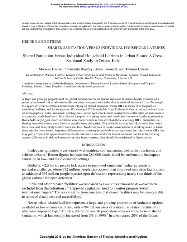 (PDF) Shared Sanitation Versus Individual Household Latrines in Urban ...
