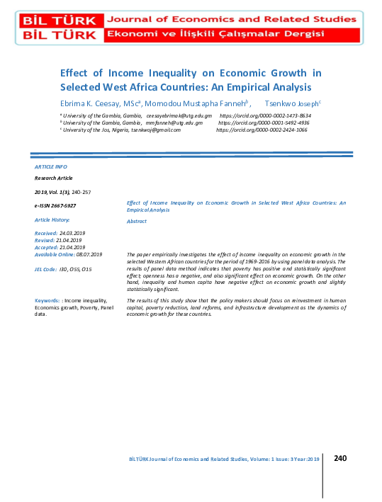 (PDF) Effect of Income Inequality on Economic Growth in Selected West ...