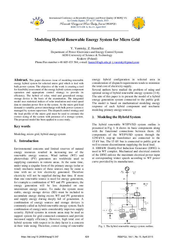 (PDF) Modeling Hybrid Renewable Energy System for Micro Grid