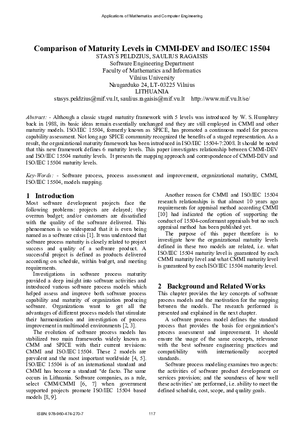 (PDF) Comparison of maturity levels in CMMI-DEV and ISO/IEC 15504