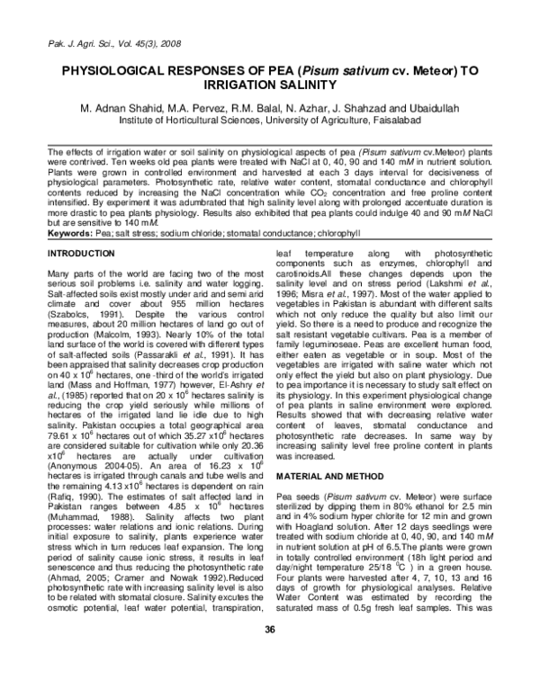 (PDF) Physiological responses of pea (Pisum sativum cv. Meteor) to ...