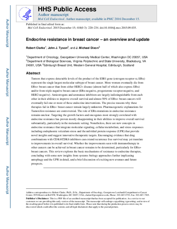 (PDF) Endocrine resistance in breast cancer - An overview and update