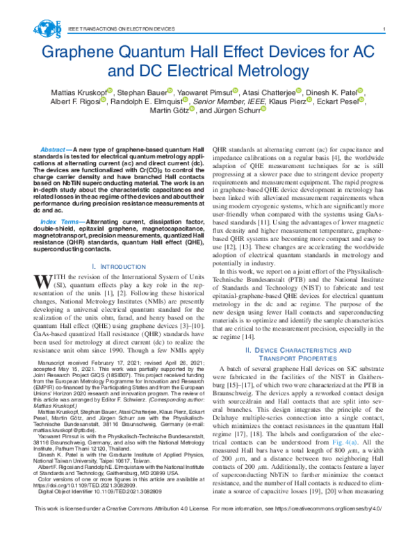 (PDF) Graphene Quantum Hall Effect Devices for AC and DC Electrical ...