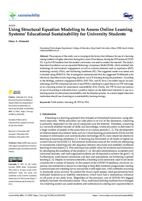 (PDF) Using Structural Equation Modeling to Assess Online Learning ...