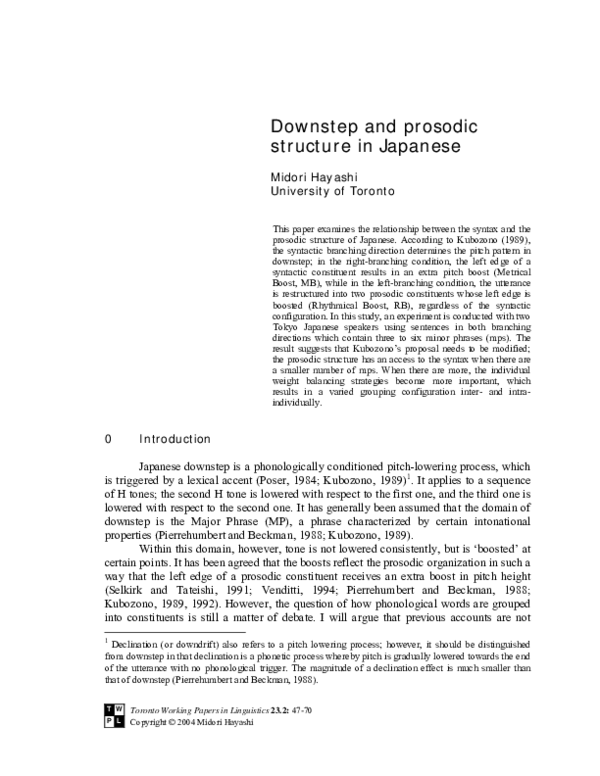 (PDF) Downstep and prosodic structure in Japanese