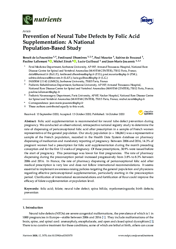 (PDF) Prevention of Neural Tube Defects by Folic Acid Supplementation ...