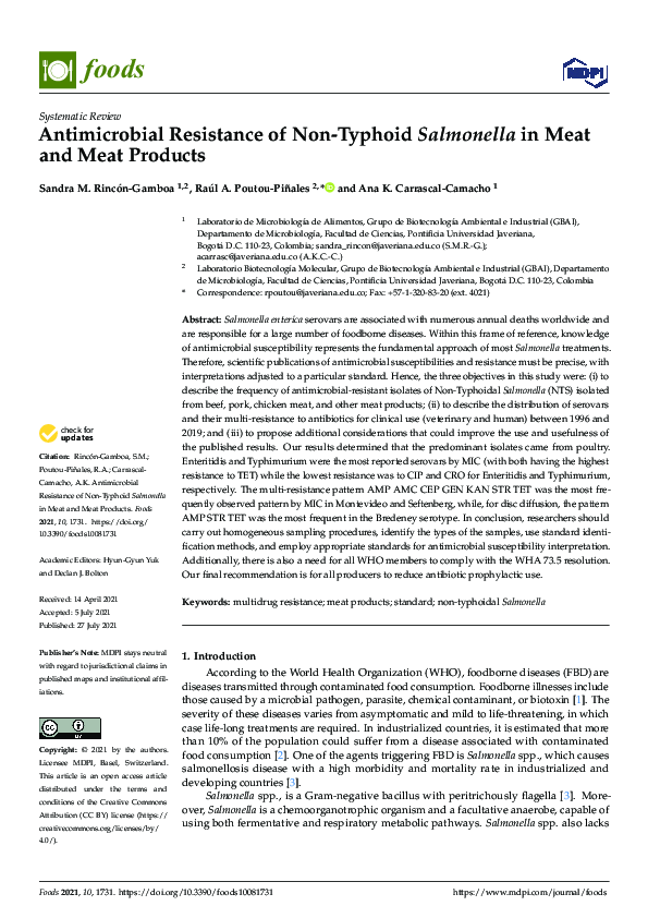 (PDF) Antimicrobial Resistance of Non-Typhoid Salmonella in Meat and ...