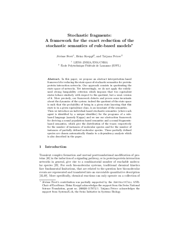 (PDF) Stochastic Fragments: A Framework for the Exact Reduction of the ...
