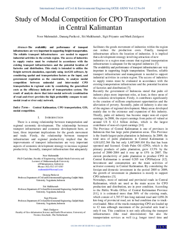 (PDF) Study of Modal Competition for CPO Transportation in Central ...
