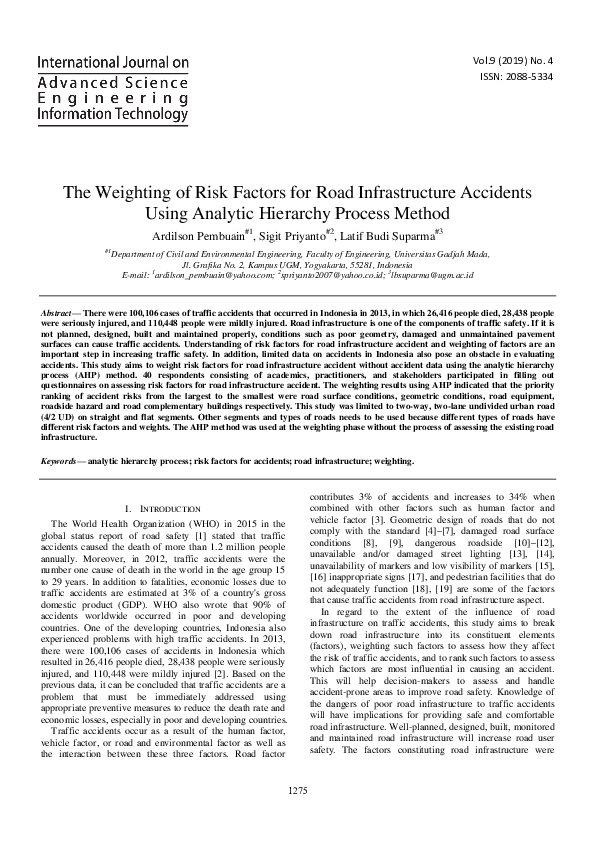 (PDF) The Weighting of Risk Factors for Road Infrastructure Accidents ...