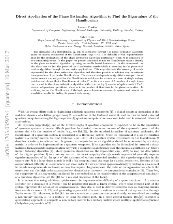 (PDF) Direct application of the phase estimation algorithm to find the ...