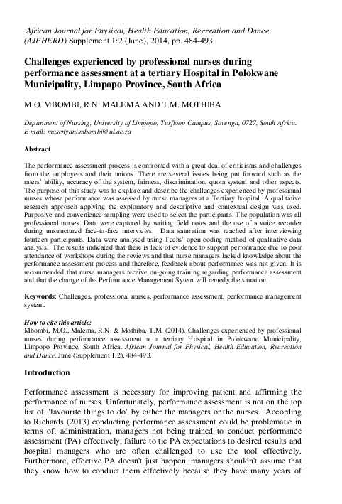 PDF) Challenges experienced by professional nurses during 