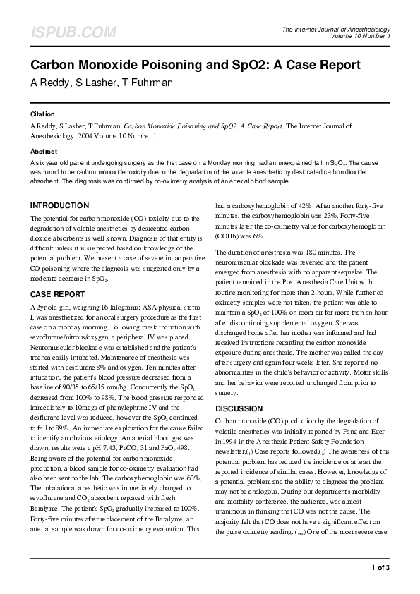 (PDF) Carbon Monoxide Poisoning and SpO2 A Case Report Arundathi