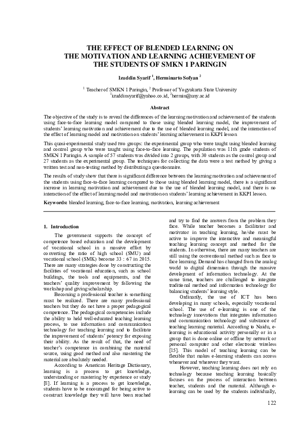 (PDF) The Effect of Blended Learning Onthe Motivation and Learning ...