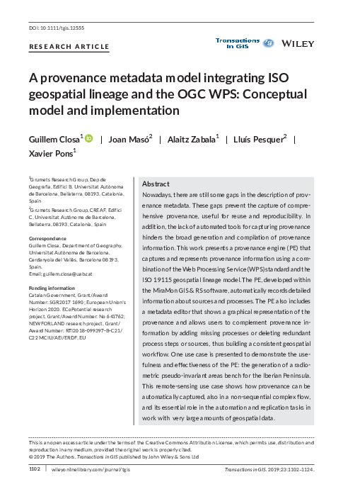 (PDF) A provenance metadata model integrating ISO geospatial lineage ...