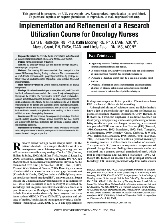 (PDF) Implementation and Refinement of a Research Utilization Course ...