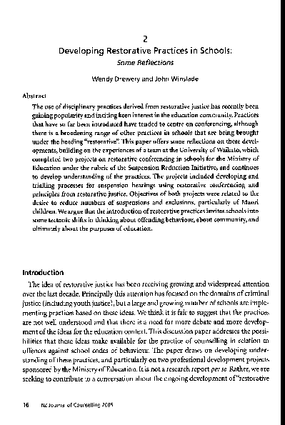 (PDF) Developing Restorative Practices in Schools: Some reflections