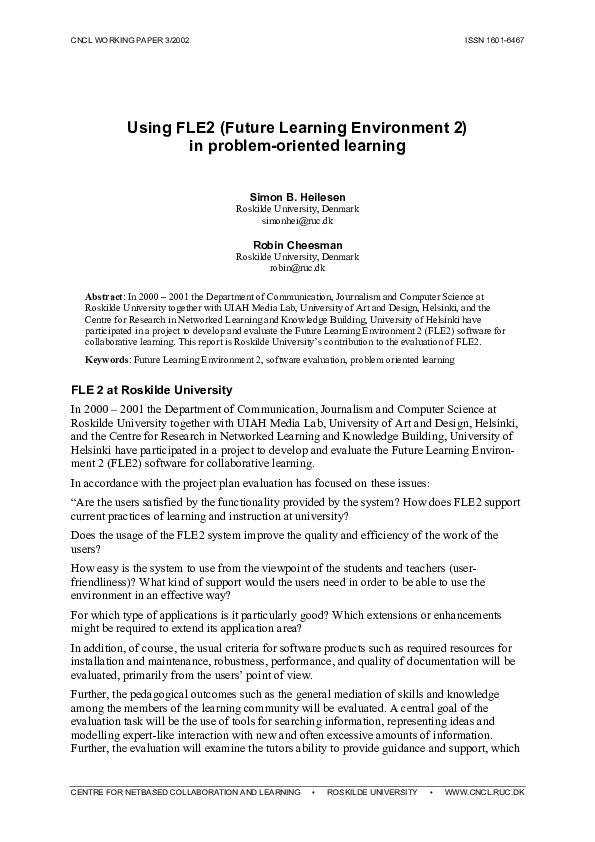 (PDF) Using FLE2 (Future Learning Environment 2) in problem-oriented ...