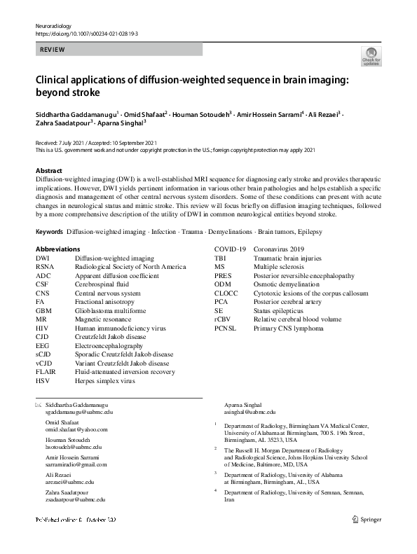 (PDF) Clinical applications of diffusion-weighted sequence in brain ...