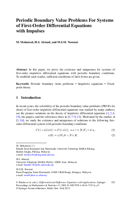 (PDF) Periodic boundary value problems for systems of first order ...