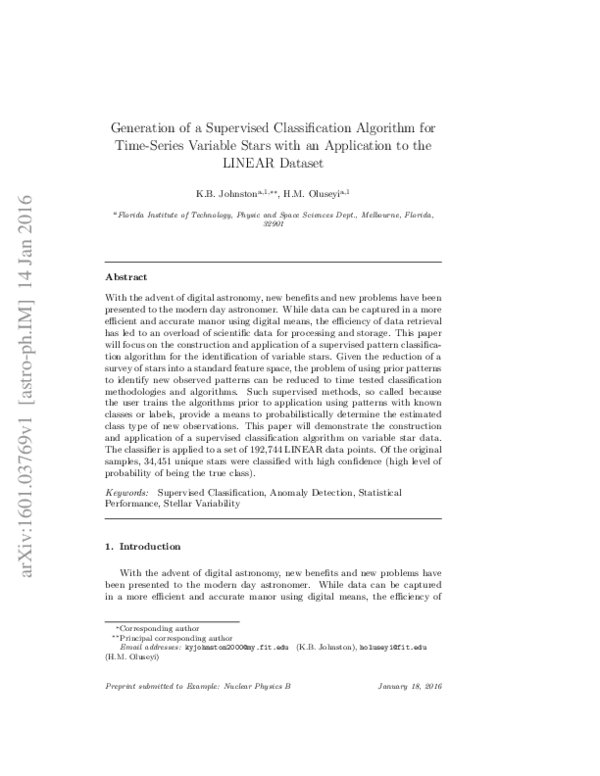 (PDF) Generation of a supervised classification algorithm for time ...