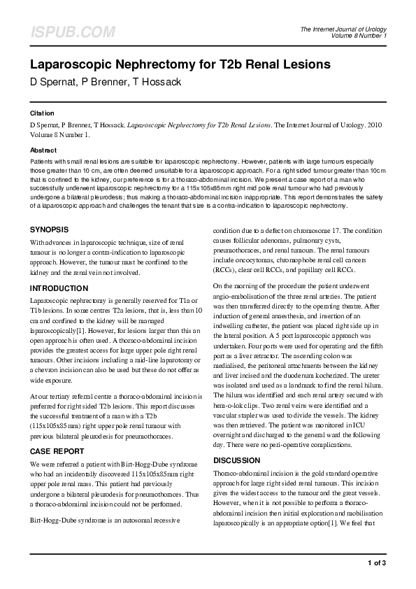 (PDF) Laparoscopic Nephrectomy for T2b Renal Lesions