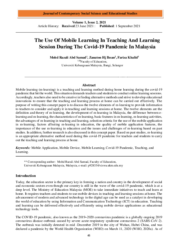 (PDF) The Use Of Mobile Learning In Teaching And Learning Session ...