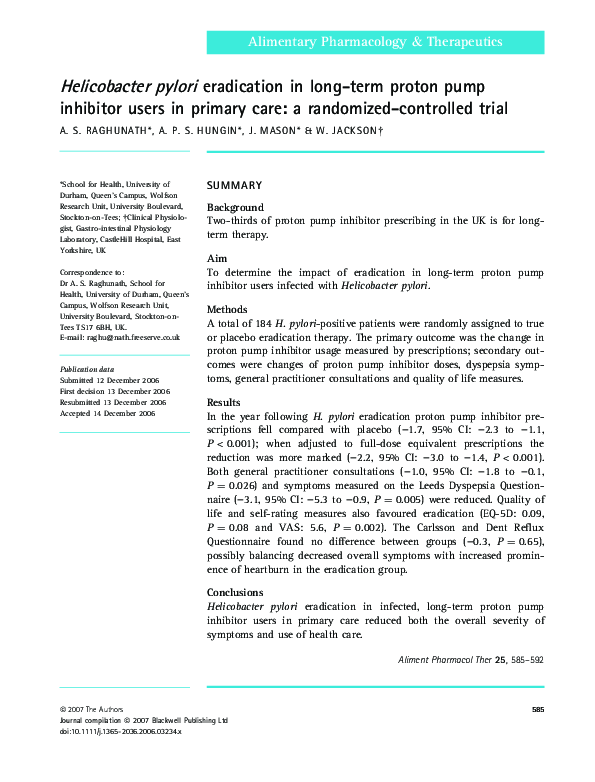 (PDF) Helicobacter Pylori Eradication In Long-Term Proton Pump ...